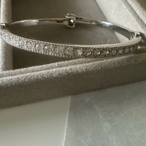 Touchstone Crystal Sleek Silver Bangle - Picture 3 of 9